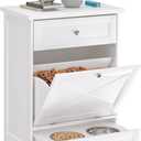 Dog Feeding Station with 2 Elevated Bowls,Hidden Pet Feeder Station with Tilt Out Dog Food Storage Cabinet,Dog & Cat Storage Organizer with Drawer,White