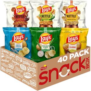 Lay's Potato Chips, Regular & Kettle Cooked Variety Pack, Single Serve Bags, (40 Pack) (Packaging and Formula May Vary) (EXP 07/28/26)