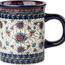 Pottery Coffee Mug,14oz, Hand Painted Ceramic Tea Cups with Unique Design for Hot or Cold Drinks (Blueberry grass)