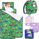 Primlect Toddler Nap Mat with Removable Pillow and Flannel Blanket, Portable Sleep Bag for Kids, Easy to Roll up, Washable, Perfect for Daycare, Preschool, Boys and Girls, 3-6 Years