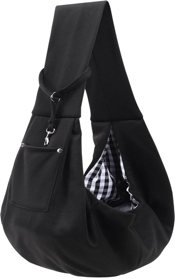 Dog Carrier Sling - Reversible Puppy Carrier Purse with Storage Pocket, Hand-Free Dog Sling Carrier for Carry Small Dogs and Cats, Travel Safety Harness, Dog and Cat Harness (Black)