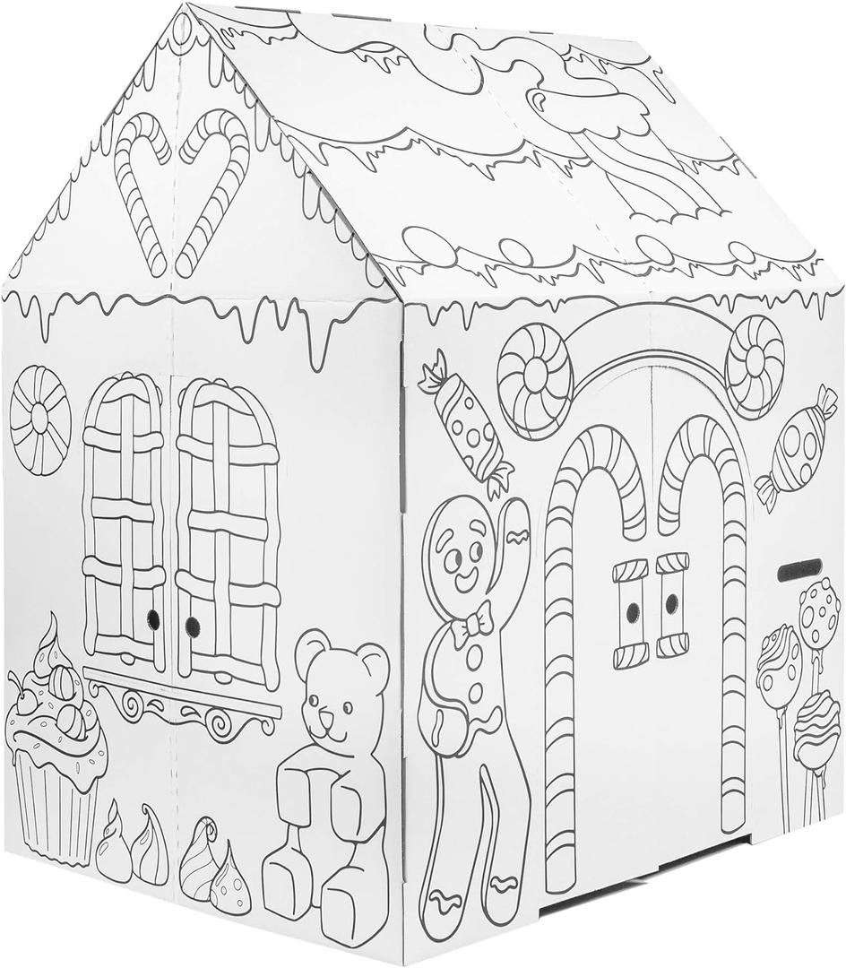 Easy Playhouse Gingerbread House - Kids Art & Craft for Indoor Fun, Color Favorite Holiday Sweets & Winter Friends Decorate & Personalize a Cardboard Fort, 32" X 26. 5" X 40. 5"