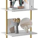 Wolawu Ladder Shelf 4 Tiers Metal Industrial Bookshelf,White Marble Wood Tall Open Storage Rack and Display Shelves,Wall Mount Wide Book Case for Home Office Bedroom,Small