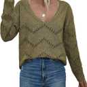 EVALESS Women's Crochet Sweater Top Hollow Out Long Sleeve Pullover Tops Fall Outfits Fashion 2025 (Green, XXL)