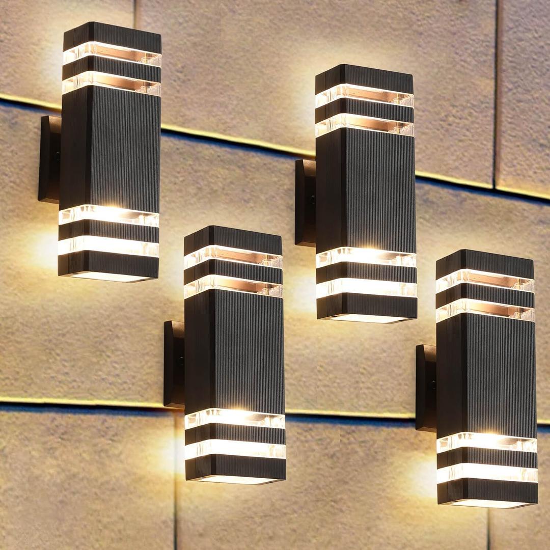 4 Pack Up and Down Lights Outdoor Light Fixture,14W IP65 3000K 1100LM Warm White Outside Door Lights, Wall Light Fixtures for Porch Patio Garage,Modern Outdoor Lights (4Packs 2-tier)