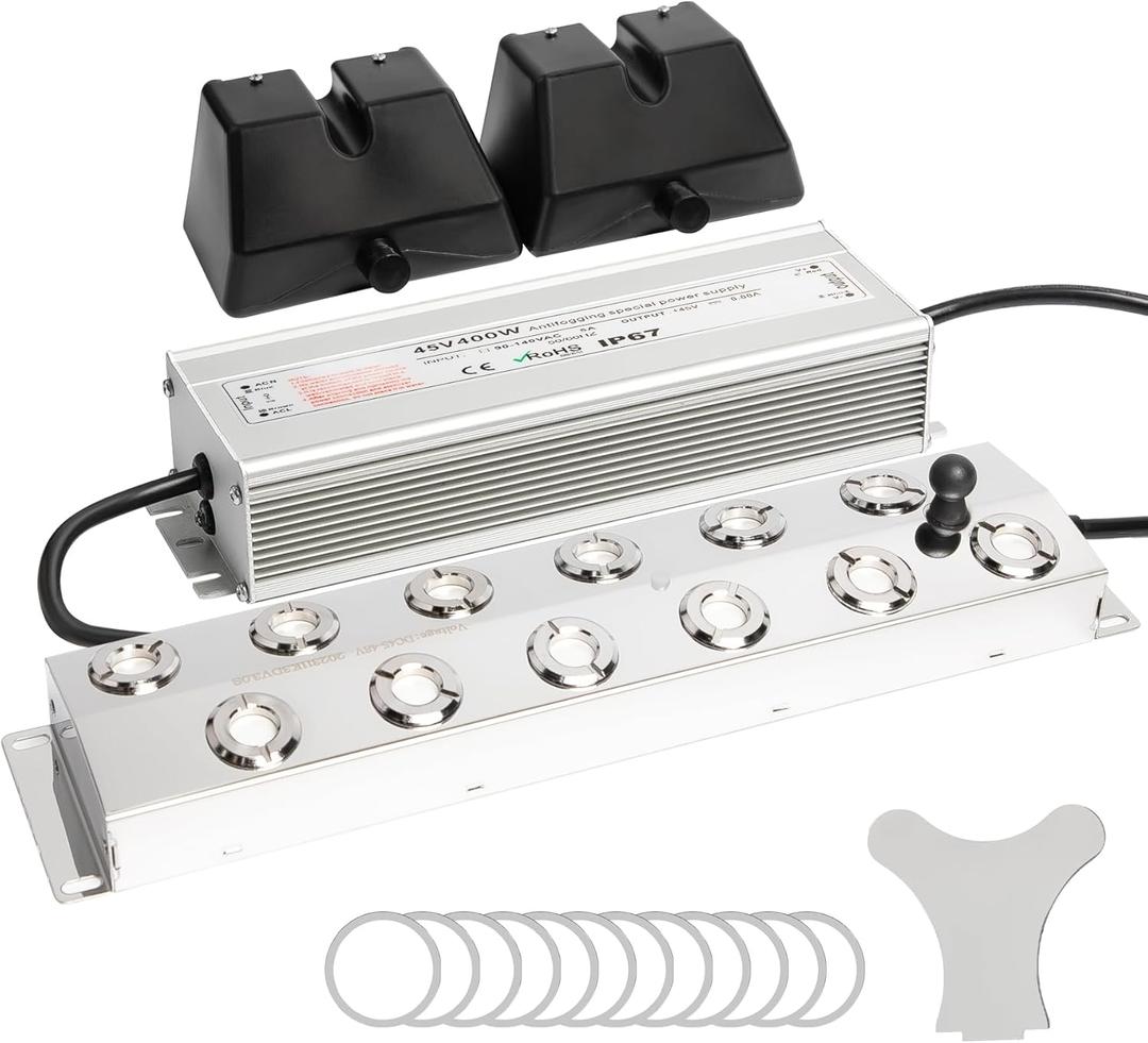 Upgrade Ultrasonic Fogger 12 Head, Ultrasonic Mist Maker w/Float, 9000ml/H Mist Maker Fogger w/ 400W Waterproof Power Supply, Perfect for Pond, Greenhouse, Rockery, Halloween Decoration