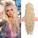 Flufymooz Ponytail Extension, 26 Inch Drawstring Ponytail Hair Extensions for Women Long Curly Wavy Pony Tail Natural Wavy Synthetic Hairpiece for Women Daily Use party (26 Inch Cool Blonde)