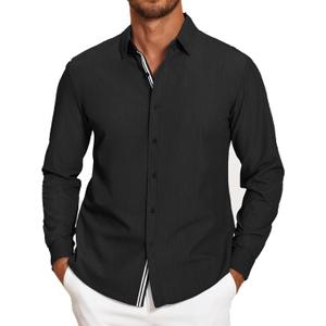 COOFANDY Mens Casual Button Down Shirt Untucked Long Sleeve Stretch Denim Dress Shirt (XX-Large, Black)