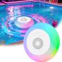 Floating Pool Speaker with Colorful Lights, IP68 Waterproof, Wireless Bluetooth, Built-in Mic, Surround Sound, for Outdoor Use and Hot Tubs (White)