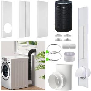 Dryer Vent Window Kit - 4 Inch Adjustable Window Vent Kit for Dryer, with Outdoor Dryer Vent Cover& 90 Elbow Connector for Exhaust Ventilation- Universal Fit for Sliding & Hung Windows