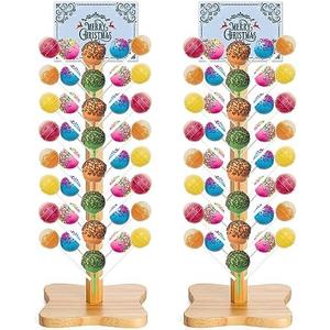 AVLA 2 Pack Wood Cake Pop Stand, 48 Holes Wooden Lollipop Holder, Decorative Candy Table Display Dessert Stand for Wedding, Birthday, Parties, Anniversaries, Sturdy and Easy to Assemble