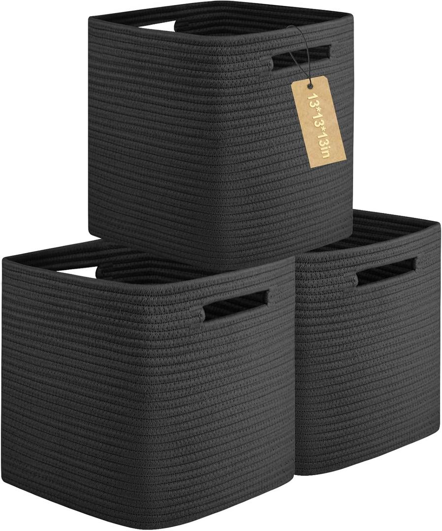 OIAHOMY Storage Cubes, 13 Inch Cube Storage Organizer, Collapsible Storage Bins, Baskets for Organizing, Storage Bins for Shelves-Black, 3-PACK