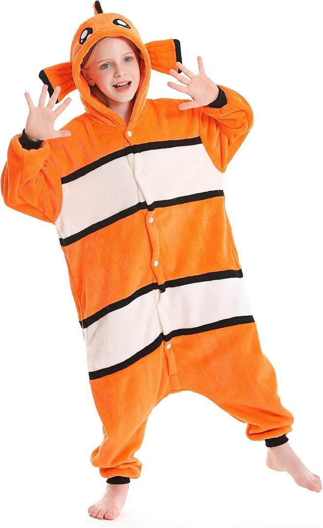 ATOZ Onesie for Kids, Animal Pajamas Halloween Cosplay Costume for Girls Boys (12-13 Years, Clown Fish)