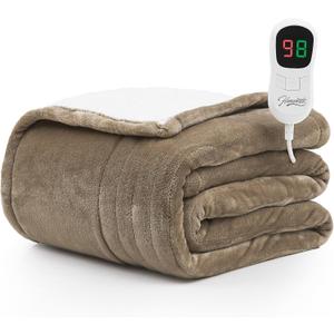 Homemate Electric Heated Blanket Throw - 50"x60" Heating Blanket Throw Size 1/2/4/6/8 Hours Auto-off 10 Heat Level Heat Blanket Over-heat Protection Flannel Sherpa Big Heater Blanket ETL Certification (50 Inch x 60 Inch, Beige)