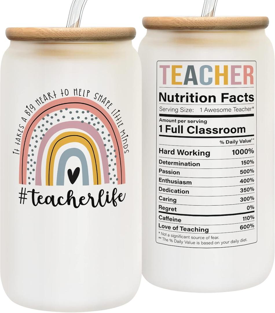 Teacher Appreciation Gift - Thank You for Women, Valentines or Birthday - 16 Oz Can Glass