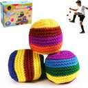 2 x 3/6 Pack Knitted Footbag, Sand Filled Hacky Ball - Durable Handmade Kick Sack for Kids Adults Outdoor Game & Retro 90s Toy