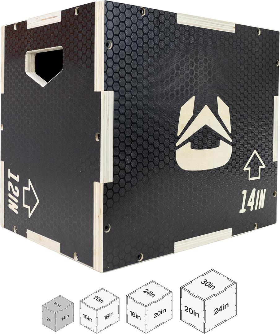 Wooden Plyo Box, 31 Plyometric Jump Training Squat, Step Up, Jumps & More Workout Size S, M, L, XL (Small 16/14/12)