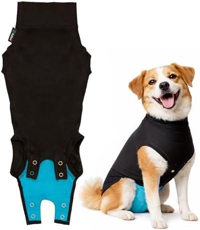 Suitical Recovery Suit for Dogs - Dog Surgery Recovery Suit with Clip-Up System - Breathable Fabric for Spay, Neuter, Incontinence - Back 24-28.3 in, Weight 48-60 lbs Medium +, Black