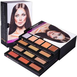 SHANY 4-Layer Contour and Highlight Makeup Kit - Set of Concealer Palette, Color Corrector, Makeup Foundation Palette, Contour Highlight, and Blush Palettes Sets