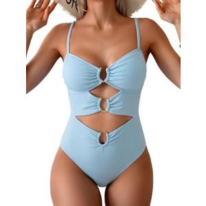 Eomenie One Piece Swimsuit for Women Ring Linked Monokini Sexy Bathing Suit Cutout Swim Suit, S