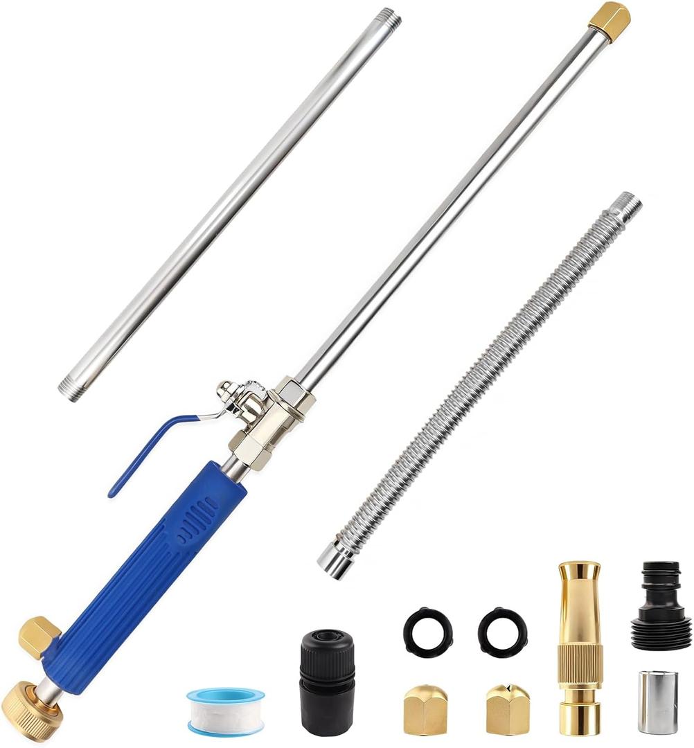 High Pressure Jet Hose Nozzle Attachment Wand，Power Washer Hydro Nozzle Attachment,Wand Lance for Gutter Patio Car Pet Window Glass Blue Extend