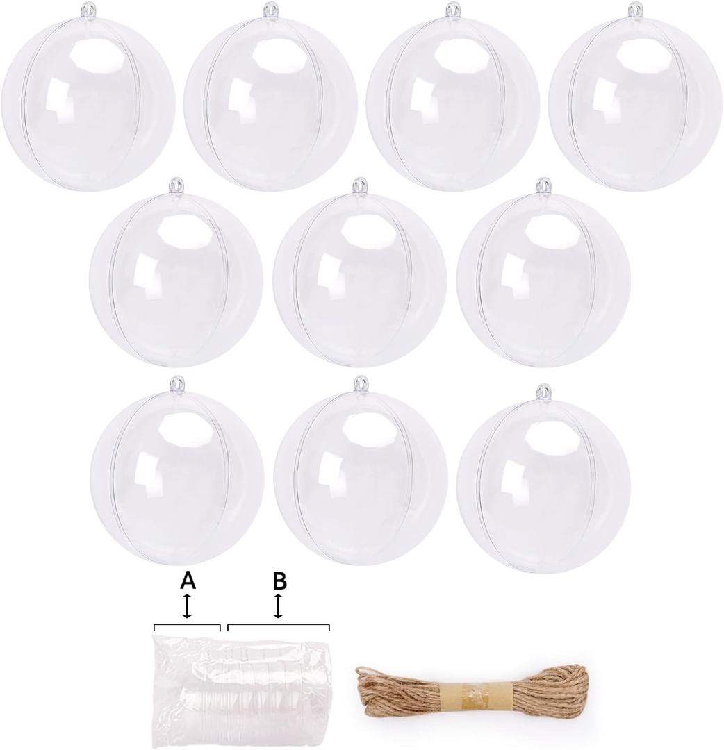 Fillable Clear Christmas Ornaments Balls, 10Pcs 4.7 inch Empty Clear Plastic Ornaments to Fill for DIY Crafts, Christmas Tree Decorations for Home Party Supplies