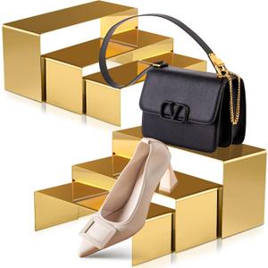 Ferraycle 6 Pcs Purse Display Stand Shoe Stand Handbag Display Risers Stainless Steel Perfume Stand Organizer Metal Retail Display Shelves for Table Boutique Jewelry Showcase Countertop (Gold)