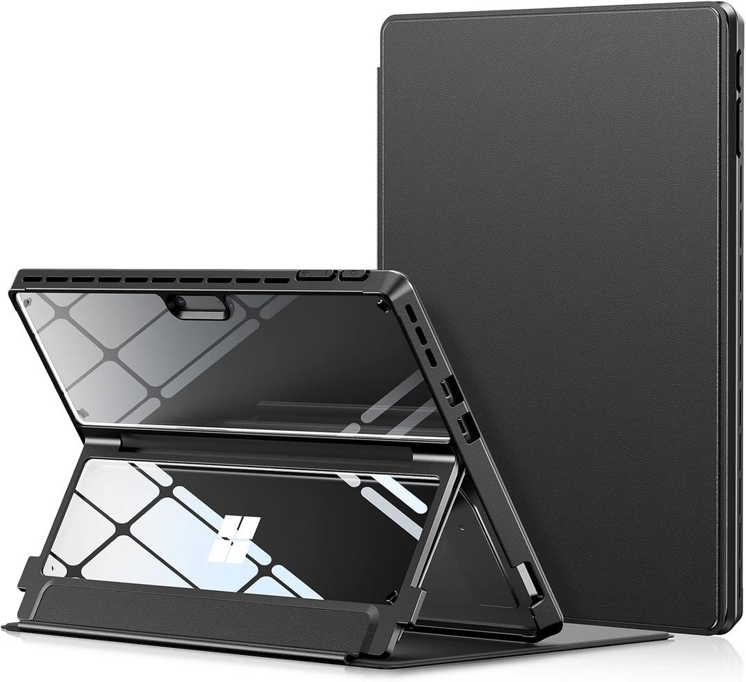 INFILAND Microsoft Surface Pro 11/10/9 Case, Military-Grade Drop Protection High Clearity Case Leather Cover Designed for Surface Pro 11th Edition AI, Work with Type Cover Keyboard, Black