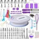 Boyun Cake Decorating Kit, 137pcs Cake Decorating Supplies With Cake Turntable For Decorating, Pastry Piping Bag, Russian Piping Tips Tools, Baking Supplies For Beginners (Purple)