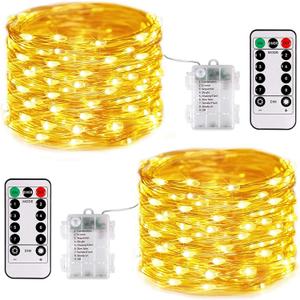JMEXSUSS 2 Pack Fairy Lights Battery Operated with Remote, Total 200 LED 66ft Battery Powered Christmas Lights, 8 Modes Twinkle String Lights for Bedroom, Indoor Christmas Tree Decor, Warm White