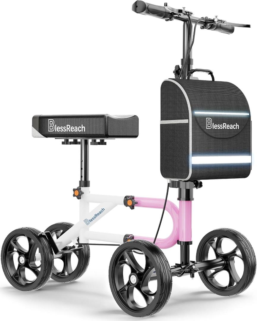 BlessReach Economy Knee Scooter Steerable Knee Walker for Foot Injuries Compact Crutch Alternative with Dual Braking System (Pink)