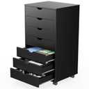 Sweetcrispy 7 Drawer Chest Mobile Storage Cabinets Wooden Dresser with Wheels Room Organization Furniture for Office Home, Black Wood (15.8"D x 18.7"W x 34.3"H (7 Drawers))