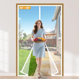 Yotache White Door Net Screen with Magnet Fits Door Size 36 x 80, Screen Size 38" x 81" Doors Mesh Anti-Tearing Reinforced Polyester