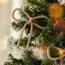 2025 Christmas Bow Ornaments, 3Pcs Champagne Bow Christmas Tree Ornament, Xmas Hanging Ornaments Decor Gift for Women Family Wreath, Garland, Gift Wrapping,Made with Rhinestones