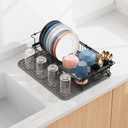 iSPECLE Expandable Dish Drying Rack with Silicone Mat for Large Kitchen Sink or On Counter, Rust Resistant Adjustable Over the Sink Dish Drainer with Tightening Knob, 12.8" W x 15.8"-20.7" L, Black