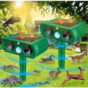 2 Pack Solar Ultrasonic Animal Repeller Outdoor