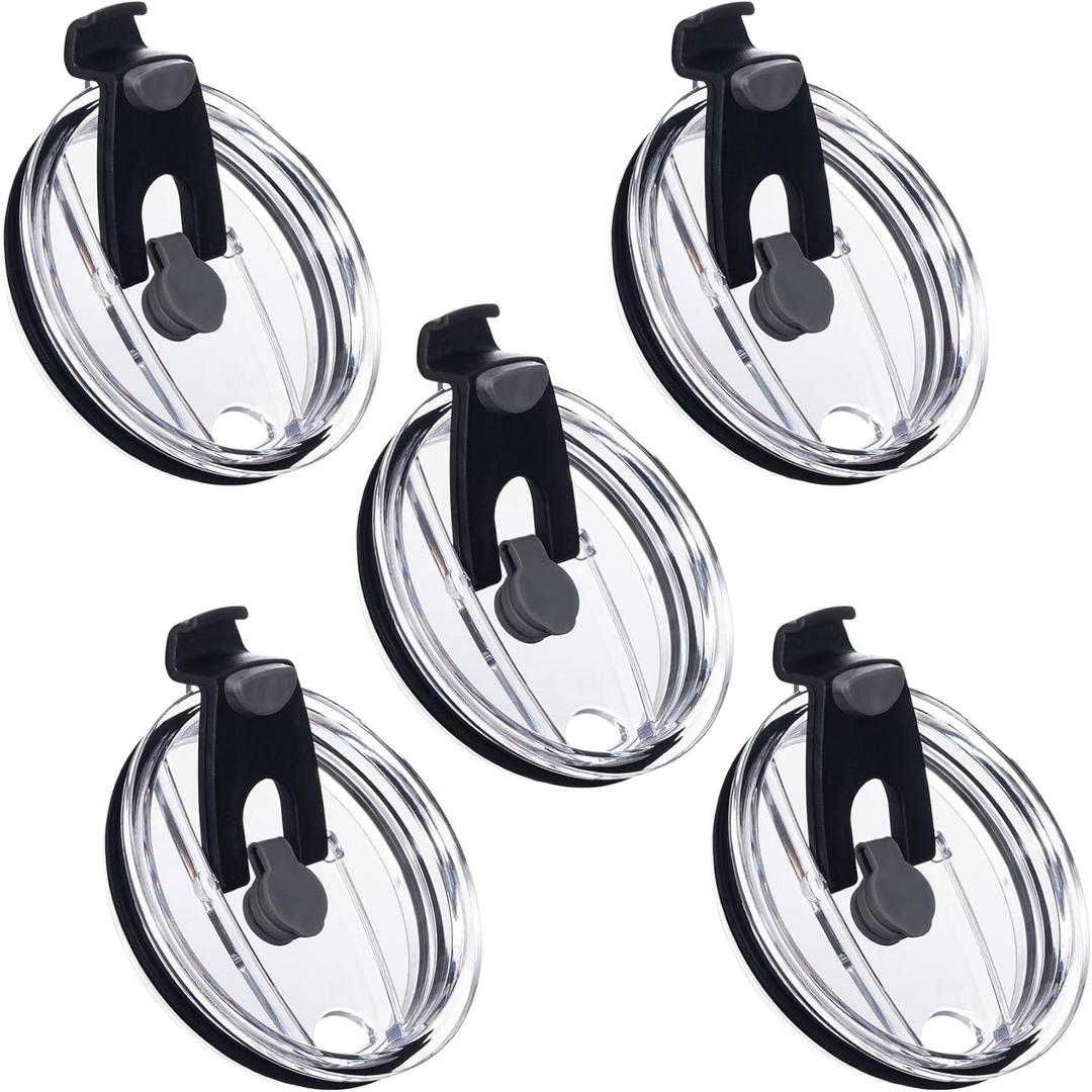 5 Pack Replacement Lids for 20 oz Tumbler,Travel Spill Proof Resistant Cup Lids Covers with Slider Switch fit Coffee Cups and More, Straw Friendly,Black