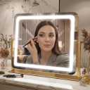 Vanity Mirror with Lights, 17''x22'' Lighted Makeup Mirror, LED Makeup Mirror, Dimmable, Smart Touch with 3-Color Lighting Modes, for Bedroom Tabletop - Gold