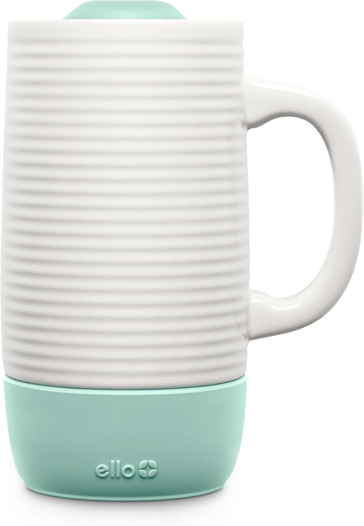 Ello Jane 18oz Ceramic Travel Mug with Handle, Splash-Resistant Slider Lid and Built-in Coaster, Perfect for Coffee and Tea, BPA Free, Dishwasher Safe, Gift for Holiday Him Her Mother's Day (Yucca)