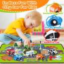 Toddler Car Toys, Toy Cars for Toddlers, Wooden Cars Toys for Toddler Boy, 22 PCS Cars and Trucks Toy Vehicles Set with Playmat, Storage Box, Wood Montessori Toys for Baby Birthday Gift