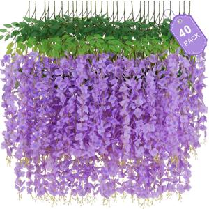 40 Pack Purple Wisteria Hanging Flowers, Fake Hanging Flowers for Decoration, Artificial Hanging Flowers,Vines for Bedroom,Flower Garland for Home,Party,Garden, Wall,Wedding Decoration(3.6 Ft/Pcs)