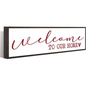 WKYAER Valentine's Day Wood Decor, Welcome to Our Home Wooden Sign, Rustic Farmhouse Style Valentine's Day Dcor, Tabletop or Wall Dcor for Living Room, Bedroom, Gift for Couples, 17.8x4x1.2 Inches