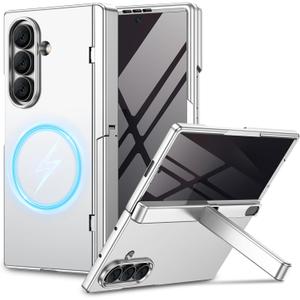 for Samsung Galaxy Z Fold 7 Case with Privacy Screen Protector, [Compatible with Magsafe] [Hidden Kickstand][Hinge Protection] Full Body Hard Shockproof Slim Phone Cover for Z Fold 7 - Silver