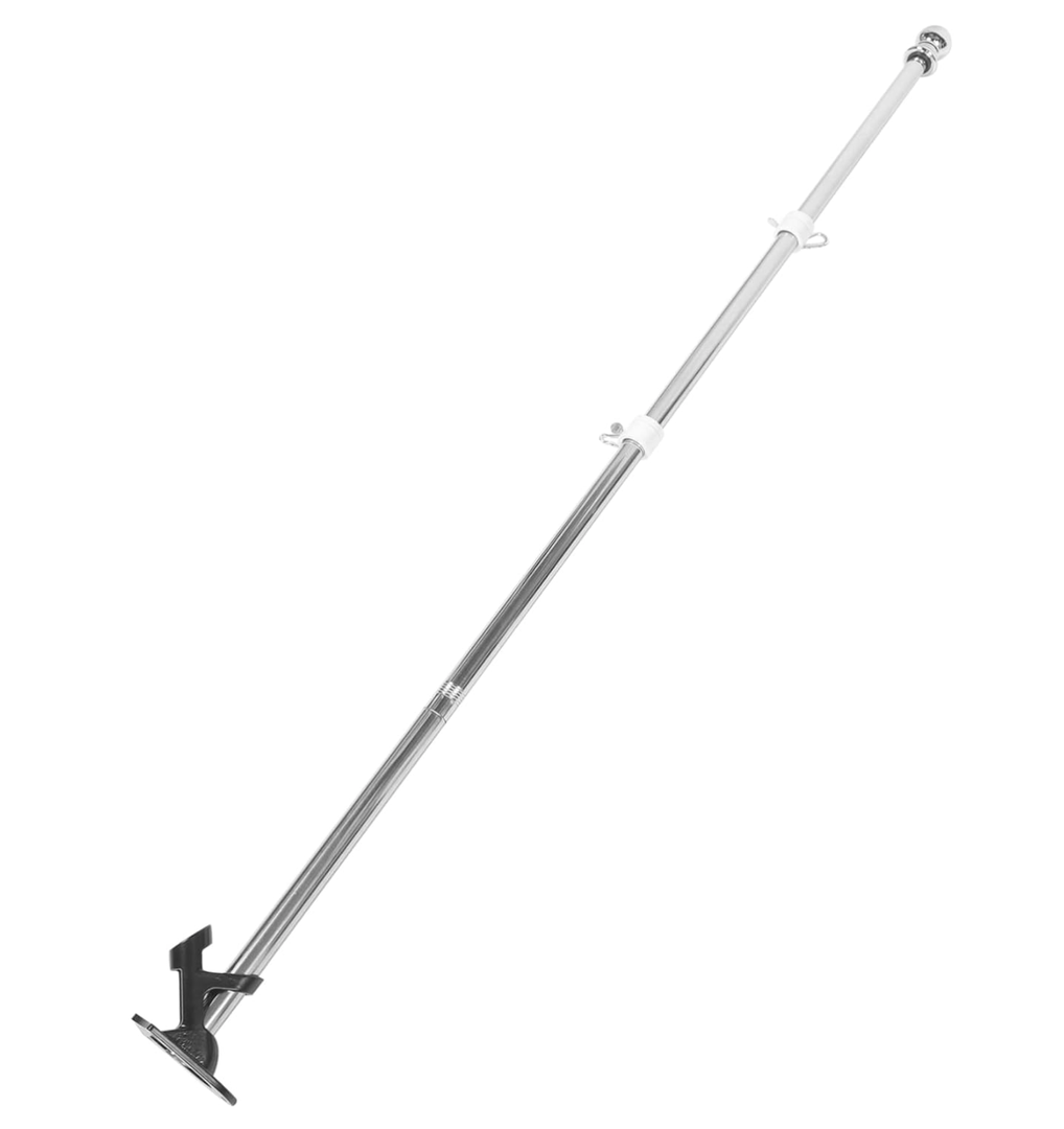 Stainless Steel Flagpole Kit with Buckles Outdoor Garden Flag Pole Set Includes White Base for Wall Roof Truck Mounting Rust-Resistant Professional Flag Holder