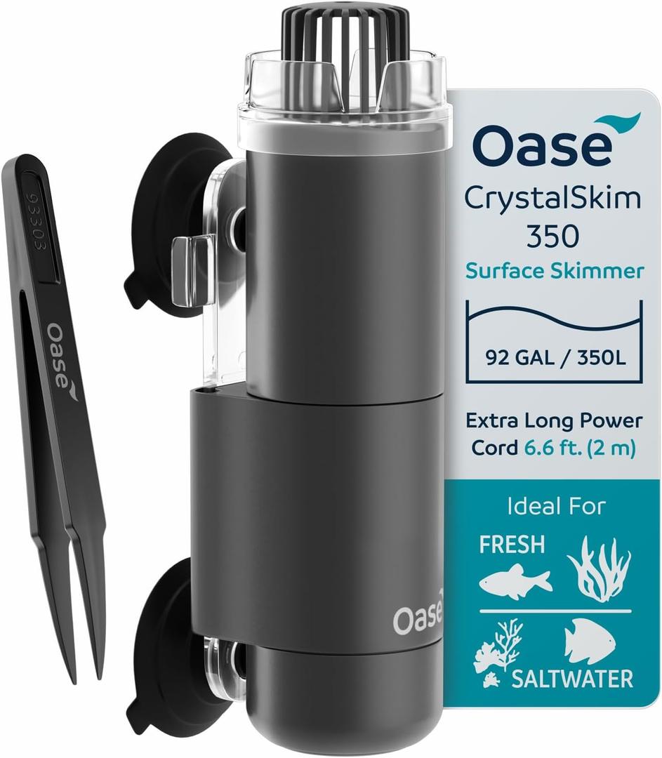 OASE CrystalSkim 350 Surface Skimmer for Freshwater and Marine Aquariums Compact Internal Filter for Film Oil and Debris Removal, Quiet, Adjustable Flow, Shrimp-Safe, for Tanks up to 92 Gal / 350 L
