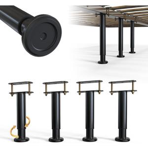 4Pcs Bed Frame Support Leg, Adjustable Height 5"-8.6", Extra Sturdy Steel Bed Frame Support Legs with Wider Rubber Base, More Stable/Quieter, Bed Slat Reinforcement Kit for King/Queen Bed