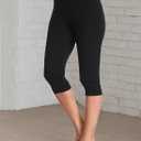 Kotii Women's Lightweight Soft Capri Leggings Crop Leggings 3/4 Stretch Yoga Pants (Black, L)