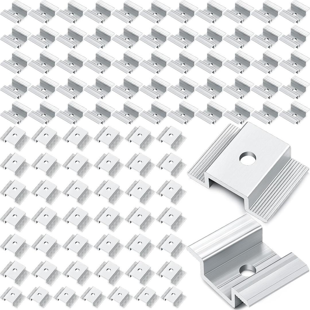 Zhengmy 100 Pack Solar Panel Mid Clamps 1.06 Inch Solar Panel Bracket Aluminium Mounting Accessories Aluminum Solar Mid Clamp for Solar Panel Mounting Solar Panel Mid Clamp
