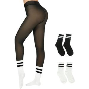 2 Pairs Fleece Lined Tights Women，Fake Translucent Thermal Sheer Thick Pantyhose Leggings for Winter (Black, M)