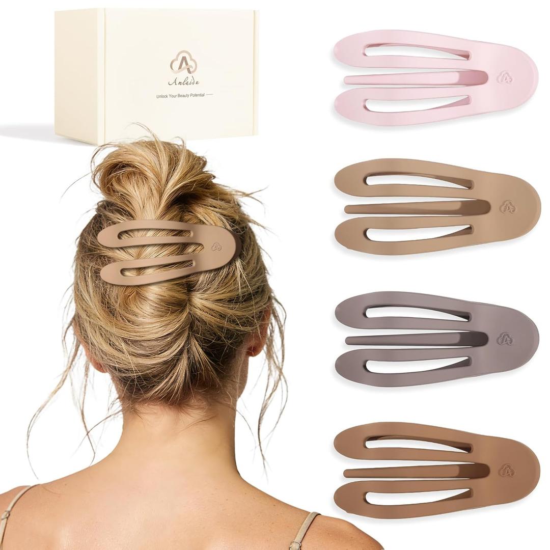 Large Flat Hair Clips for Thick Medium Thin Hair for Women, Strong Hold Non Slip Hair Barrettes for Yoga Driving, French Duckbill Hair Clips, 4Pcs Morandi Colors